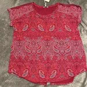 Lucky Brand Plus Size Paisley Short Sleeve Blouse